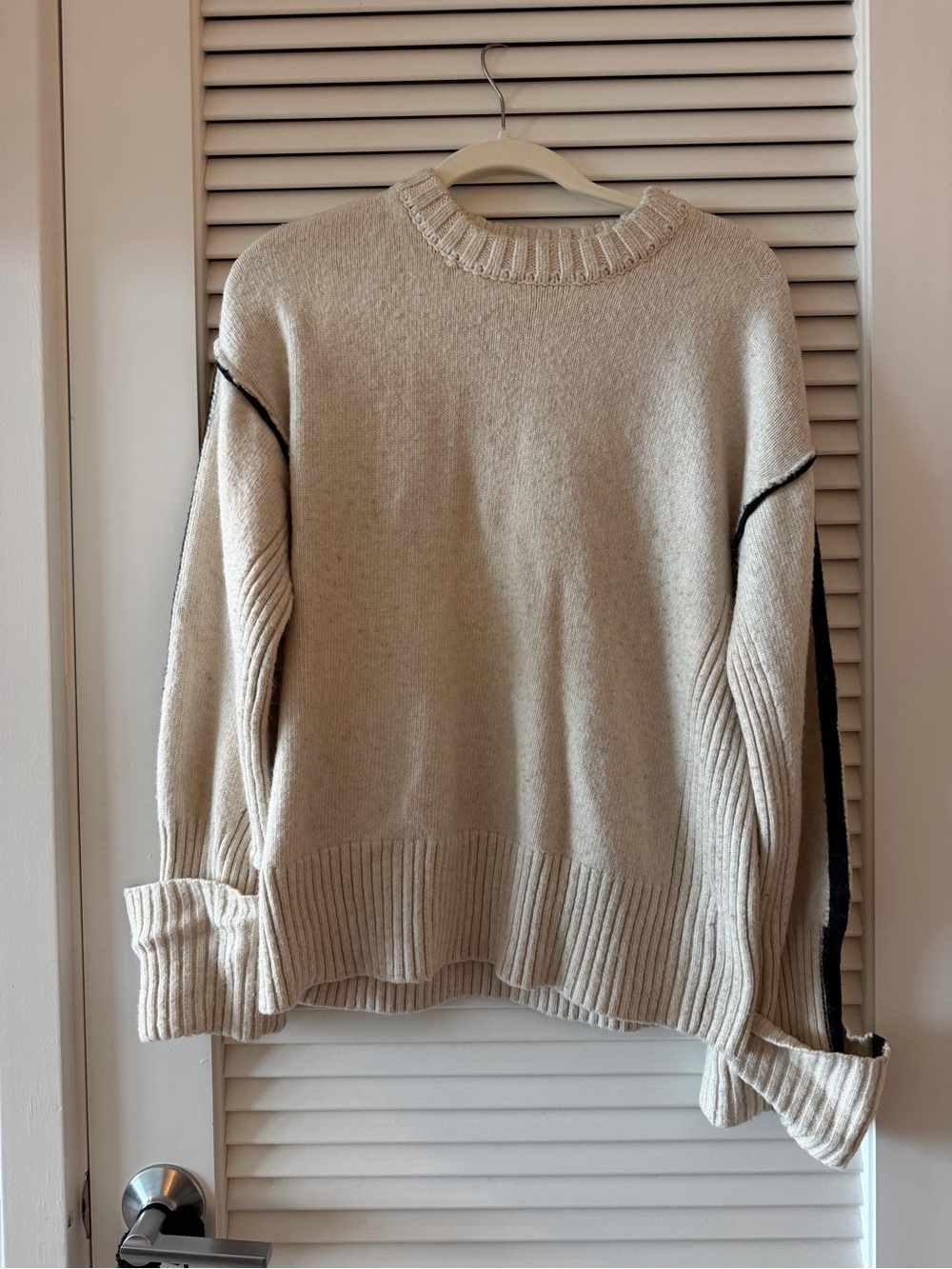 ASOS Design Crewneck Sweater with Black Contrast Sleeve Trim